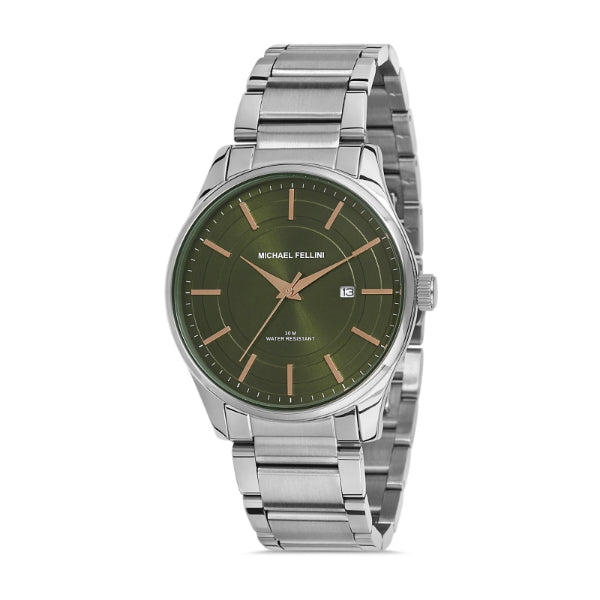 Michael Fellini Silver Stainless Steel Green Dial Quartz Watch for Gents - MF2274-3