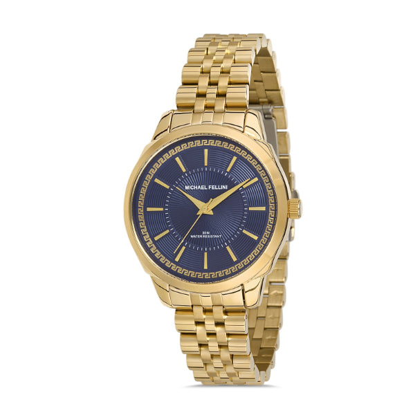 Michael Fellini Gold Stainless Steel Blue Dial Quartz Watch for Gents ...