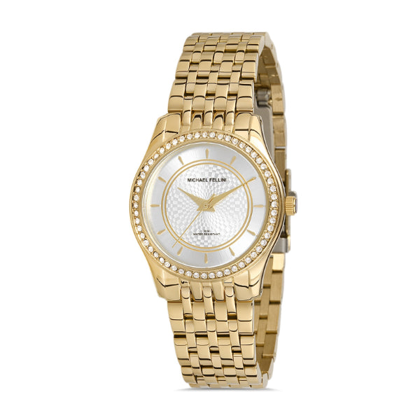Michael Fellini Gold Stainless Steel Silver Dial Quartz Watch for Ladies - MF2276-2