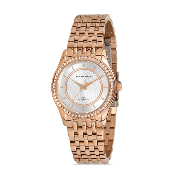 Michael Fellini Rose Gold Stainless Steel Silver Dial Quartz Watch for Ladies - MF2276-5