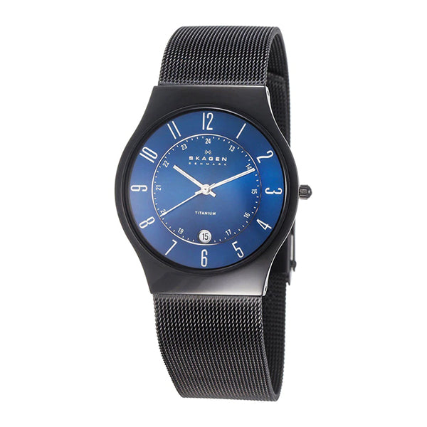Skagen Titanium Black Mesh Bracelet Blue Dial Quartz Watch for Gents - T233XLTMN