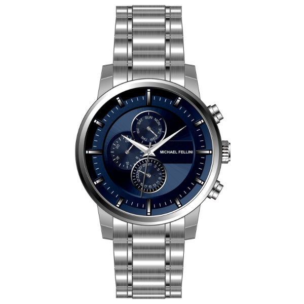 Michael Fellini Silver Stainless Steel Blue Dial Chronograph Quartz Watch for Gents - MF-2343-01