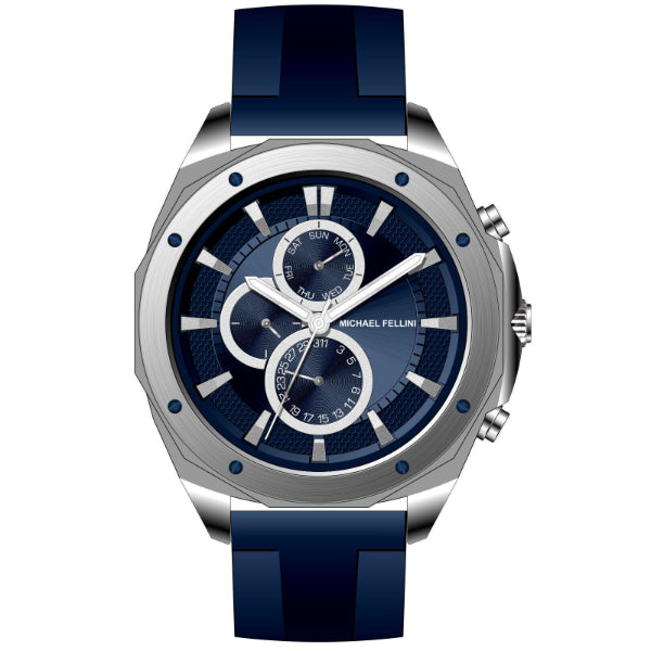 Michael Fellini Blue Silicone Strap Blue Dial Chronograph Quartz Watch for Gents - MF-2344-01