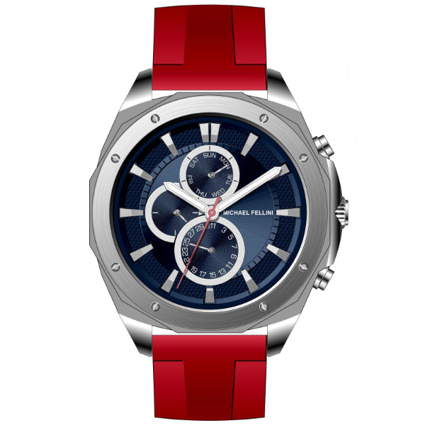 Michael Fellini Red Silicone Strap Blue Dial Chronograph Quartz Watch for Gents - MF-2344-03