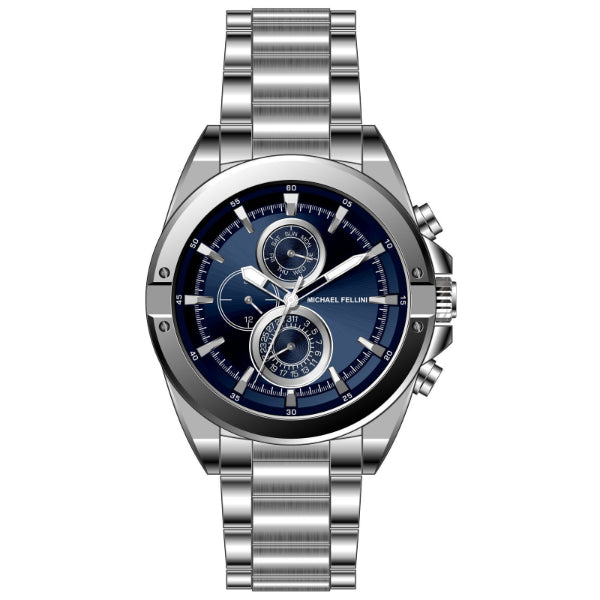 Michael Fellini Silver Stainless Steel Blue Dial Chronograph Quartz Watch for Gents - MF-2345-01