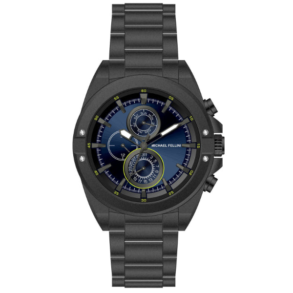 Michael Fellini Black Stainless Steel Blue Dial Chronograph Quartz Watch for Gents - MF-2345-03