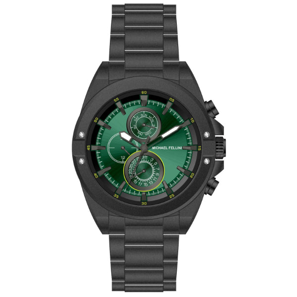 Michael Fellini Black Stainless Steel Green Dial Chronograph Quartz Watch for Gents - MF-2345-04