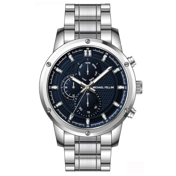 Michael Fellini Silver Stainless Steel Blue Dial Chronograph Quartz Watch for Gents - MF-2348-01