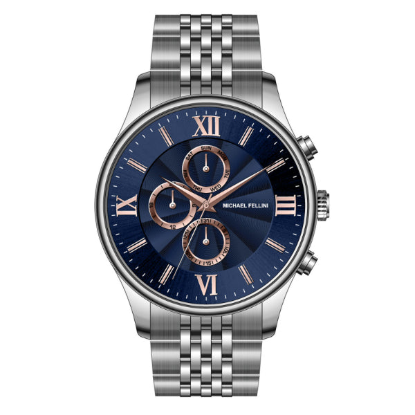 Michael Fellini Silver Stainless Steel Blue Dial Chronograph Quartz Watch for Gents - MF-2349-02