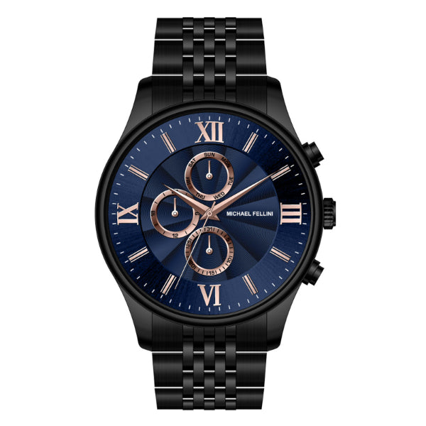 Michael Fellini Black Stainless Steel Blue Dial Chronograph Quartz Watch for Gents - MF-2349-04