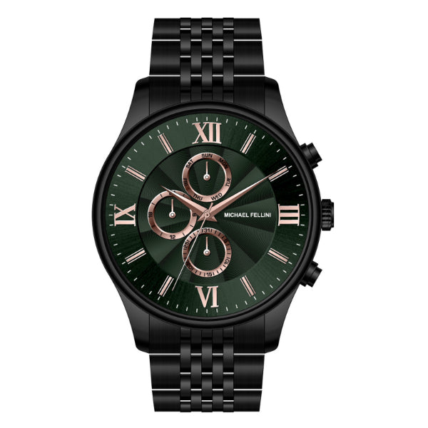 Michael Fellini Black Stainless Steel Green Dial Chronograph Quartz Watch for Gents - MF-2349-05