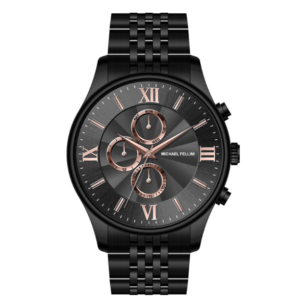 Michael Fellini Black Stainless Steel Gray Dial Chronograph Quartz Watch for Gents - MF-2349-06