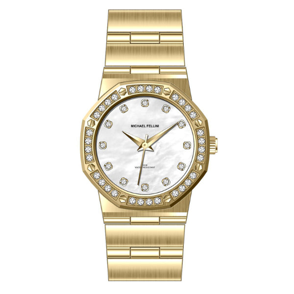Michael Fellini Gold Stainless Steel Mother Of Pearl Dial Quartz Watch for Ladies - MF-2350-02