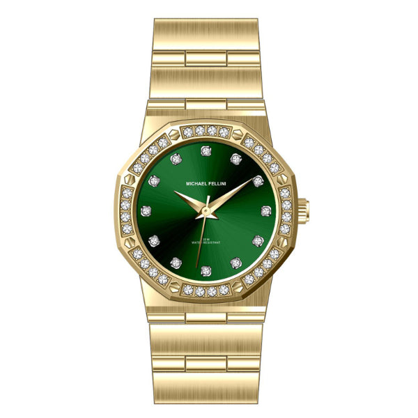 Michael Fellini Gold Stainless Steel Green Dial Quartz Watch for Ladies - MF-2350-03