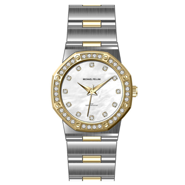 Michael Fellini Two-tone Stainless Steel Mother Of Pearl Dial Quartz Watch for Ladies - MF-2350-04