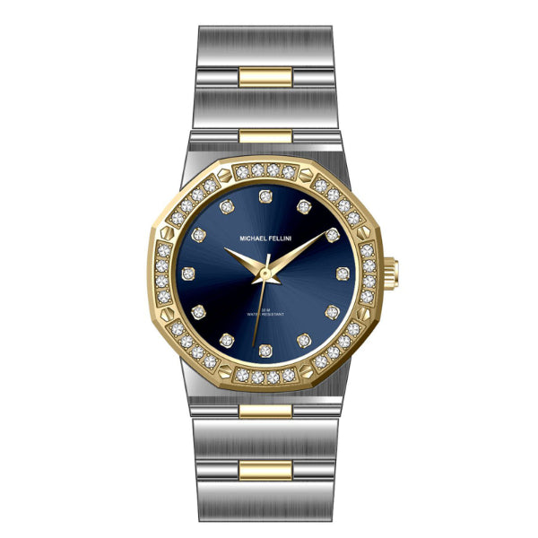 Michael Fellini Two-tone Stainless Steel Blue Dial Quartz Watch for Ladies - MF-2350-06