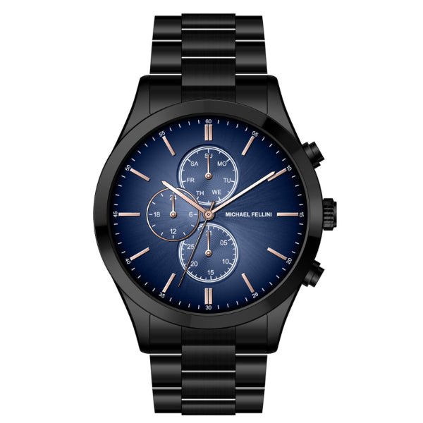 Michael Fellini Black Stainless Steel Blue Dial Chronograph Quartz Watch for Gents - MF-2351-04
