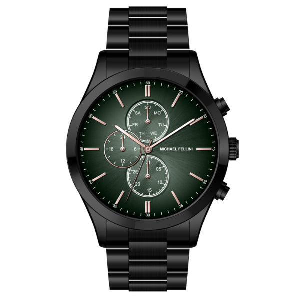Michael Fellini Black Stainless Steel Green Dial Chronograph Quartz Watch for Gents - MF-2351-05