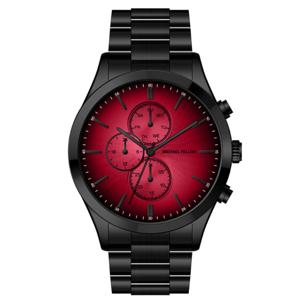 Michael Fellini Black Stainless Steel Red Dial Chronograph Quartz Watch for Gents - MF-2351-06