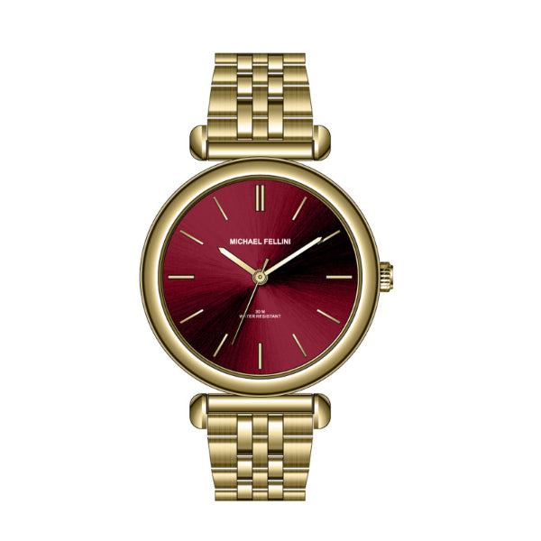 Michael Fellini Gold Stainless Steel Red Dial Quartz Watch for Ladies - MF-2352-05