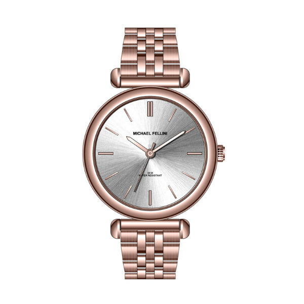 Michael Fellini Rose Gold Stainless Steel Silver Dial Quartz Watch for Ladies - MF-2352-06