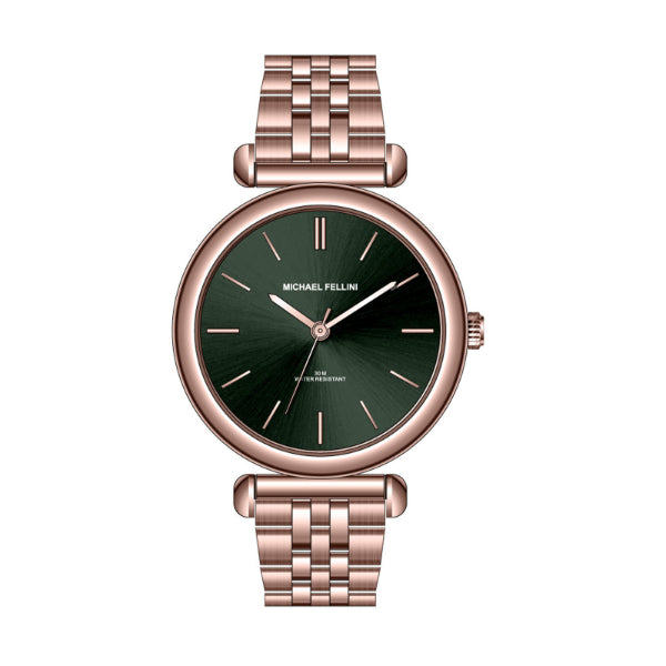 Michael Fellini Rose Gold Stainless Steel Green Dial Quartz Watch for Ladies - MF-2352