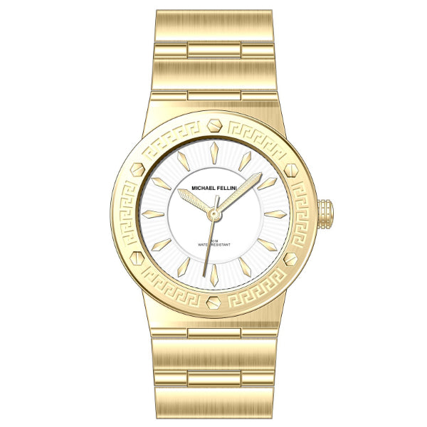 Michael Fellini Gold Stainless Steel White Dial Quartz Watch for Ladies - MF2353-02