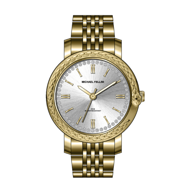 Michael Fellini Gold Stainless Steel Silver Dial Quartz Watch for Ladies - MF2354-02