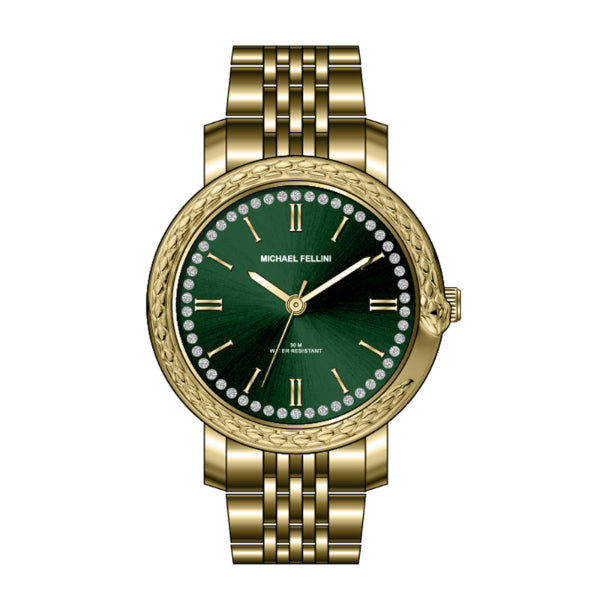 Michael Fellini Gold Stainless Steel Green Dial Quartz Watch for Ladies - MF2354-03