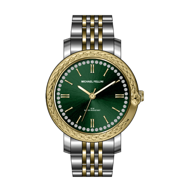 Michael Fellini Two-tone Stainless Steel Green Dial Quartz Watch for Ladies - MF2354-05