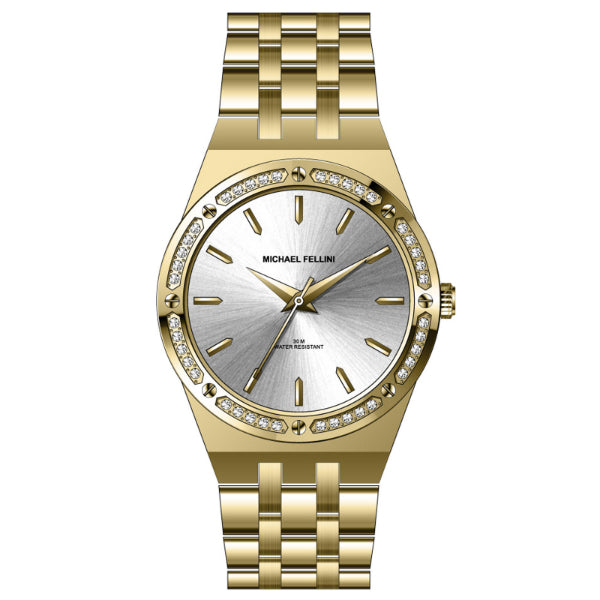 Michael Fellini Gold Stainless Steel Silver Dial Quartz Watch for Ladies - MF2355-03