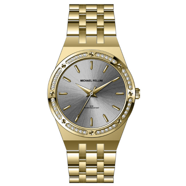 Michael Fellini Gold Stainless Steel Gray Dial Quartz Watch for Ladies - MF2355-04
