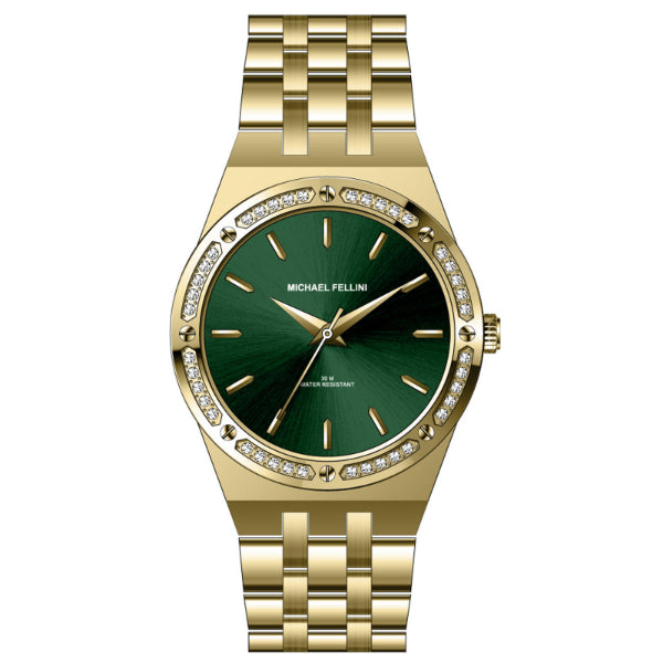 Michael Fellini Gold Stainless Steel Green Dial Quartz Watch for Ladies - MF2355-05