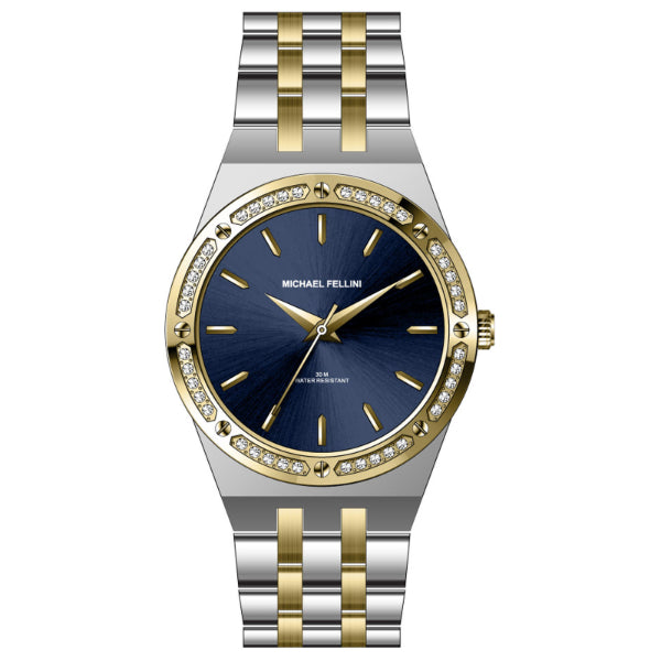 Michael Fellini Two-tone Stainless Steel Dark Blue Dial Quartz Watch for Ladies - MF2355-07