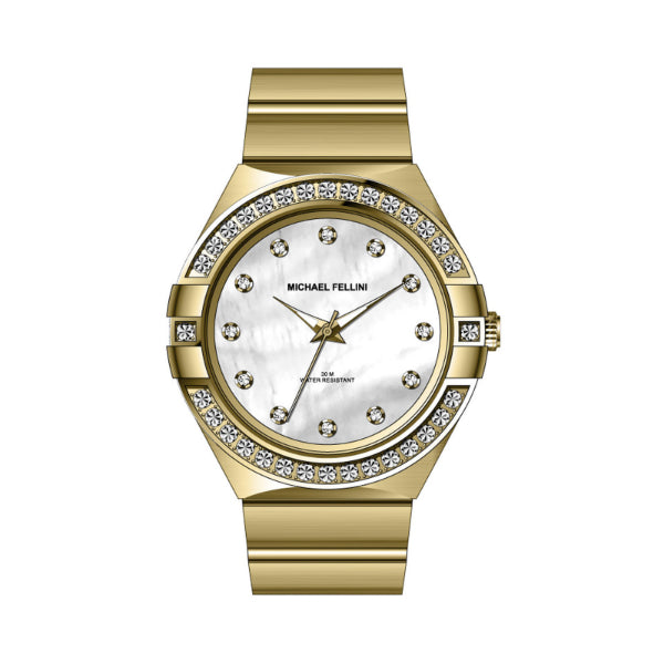 Michael Fellini Gold Stainless Steel Mother Of Pearl Dial Quartz Watch for Ladies - MF-2356-02