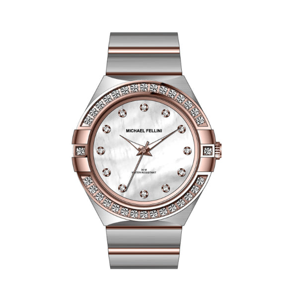 Michael Fellini Two-tone Stainless Steel Mother Of Pearl Dial Quartz Watch for Ladies - MF-2356-06