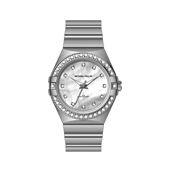 Michael Fellini Silver Stainless Steel Mother Of Pearl Dial Quartz Watch for Ladies - MF2357-01