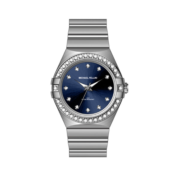 Michael Fellini Silver Stainless Steel Blue Dial Quartz Watch for Ladies - MF2357-02