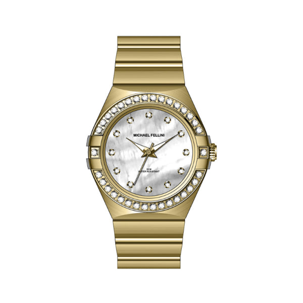 Michael Fellini Gold Stainless Steel Mother Of Pearl Dial Quartz Watch