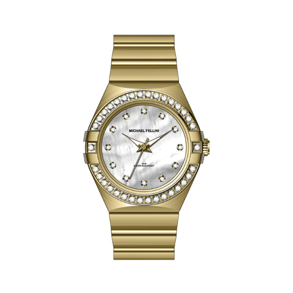 Michael Fellini Gold Stainless Steel Mother Of Pearl Dial Quartz Watch for Ladies - MF2357-03