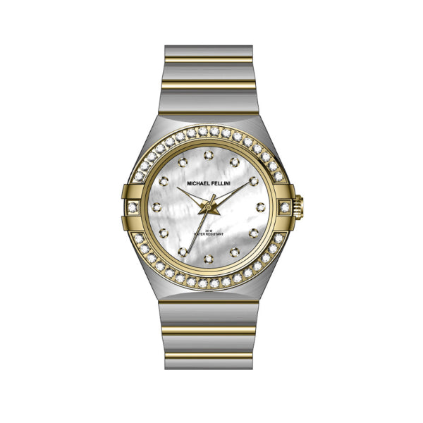 Michael Fellini Two Tone Stainless Steel Mother Of Pearl Dial Quartz W