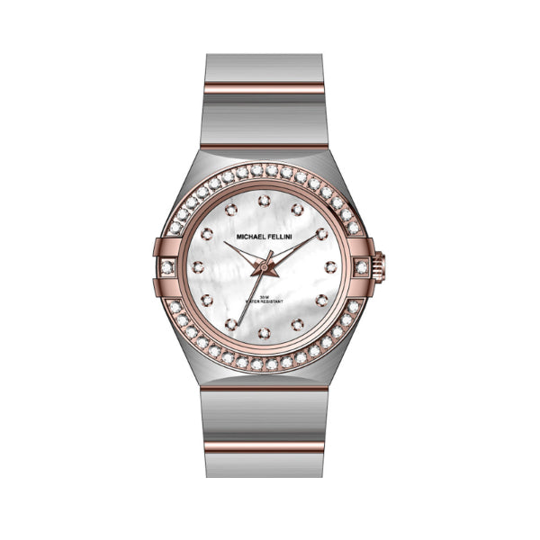 Michael Fellini Two-tone Stainless Steel Mother Of Pearl Dial Quartz Watch for Ladies - MF2357-05