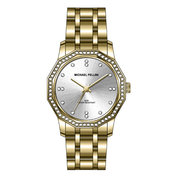 Michael Fellini Gold Stainless Steel Silver Dial Quartz Watch for Ladies - MF2358-03