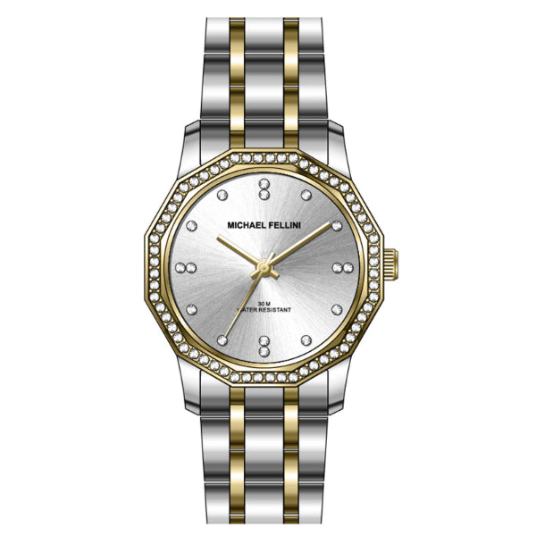 Michael Fellini Two-tone Stainless Steel Silver Dial Quartz Watch for Ladies - MF2358-04
