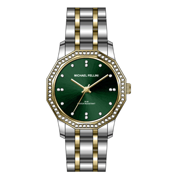 Michael Fellini Two-tone Stainless Steel Green Dial Quartz Watch for Ladies - MF2358-06
