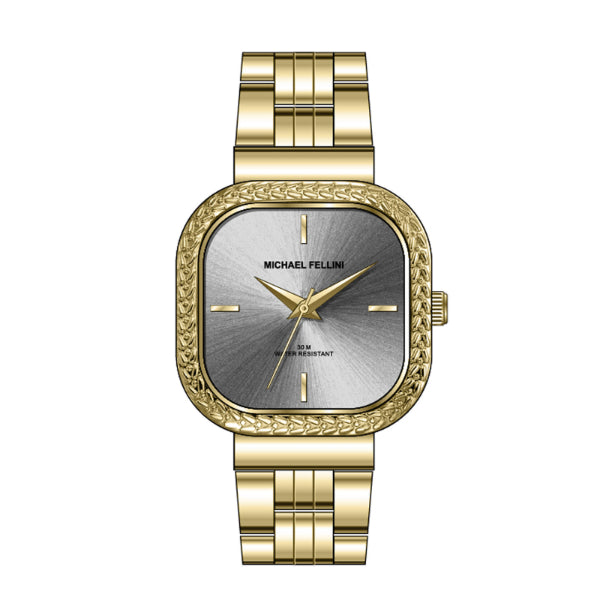 Michael Fellini Gold Stainless Steel Gray Dial Quartz Watch for Ladies - MF2359-06