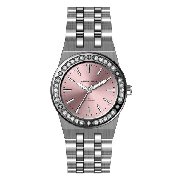 Michael Fellini Two-tone Stainless Steel Purple Dial Quartz Watch for Ladies - MF2360-02