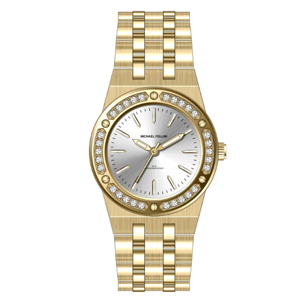 Michael Fellini Gold Stainless Steel Silver Dial Quartz Watch for Ladies - MF2360-03