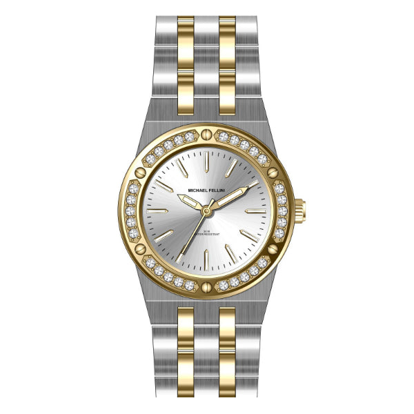 Michael Fellini Two-tone Stainless Steel Silver Dial Quartz Watch for Ladies - MF2360-05