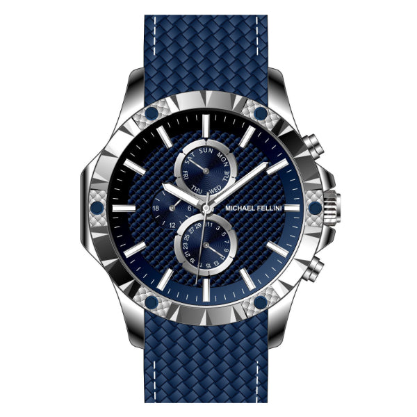 Michael Fellini Blue Silicone Strap Blue Dial Chronograph Quartz Watch for Gents - MF2365-01